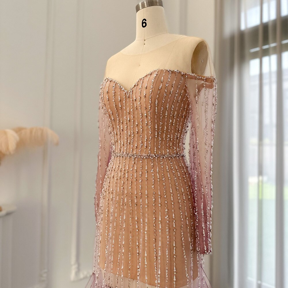 DreamyVow Luxury Dubai Mermaid Evening Dress for Wedding 2023 Elegant Long Sleeve See Through Arabic Formal Party Gown 328