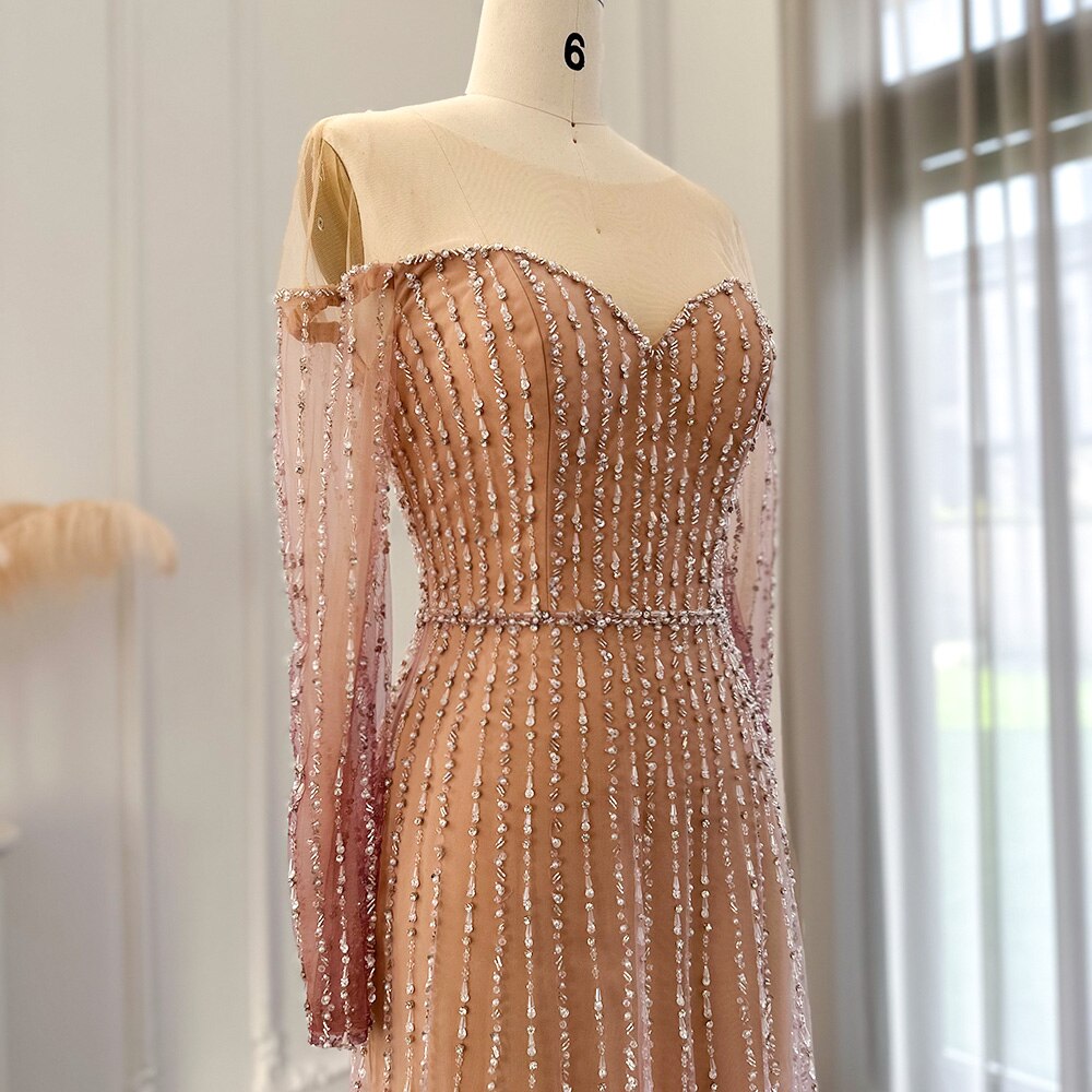 DreamyVow Luxury Dubai Mermaid Evening Dress for Wedding 2023 Elegant Long Sleeve See Through Arabic Formal Party Gown 328
