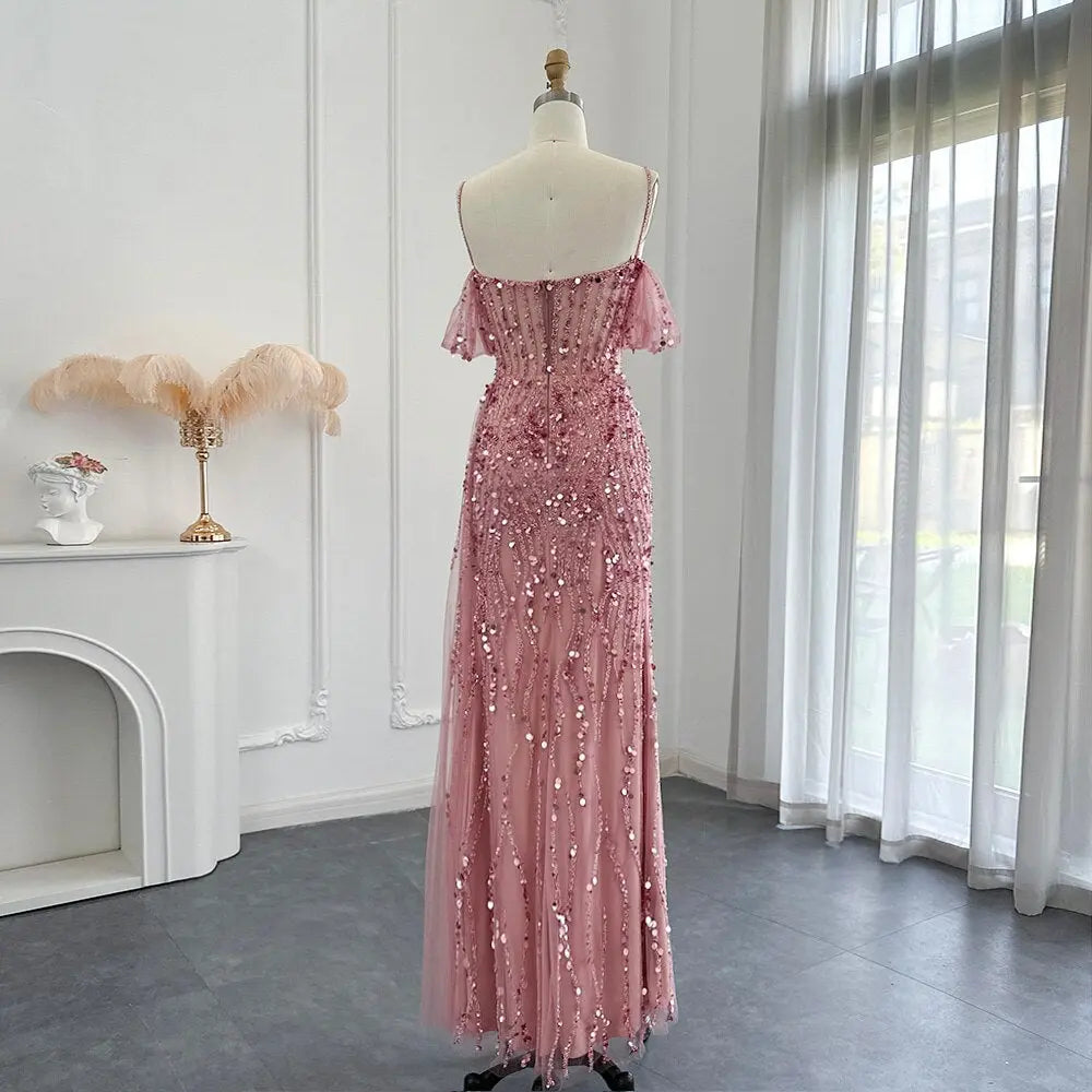 Final Sale Luxury Pink Off Shoulder Evening Dress with Slit SS356 Final Sale Luxury Pink Off Shoulder Evening Dress with Slit SS356