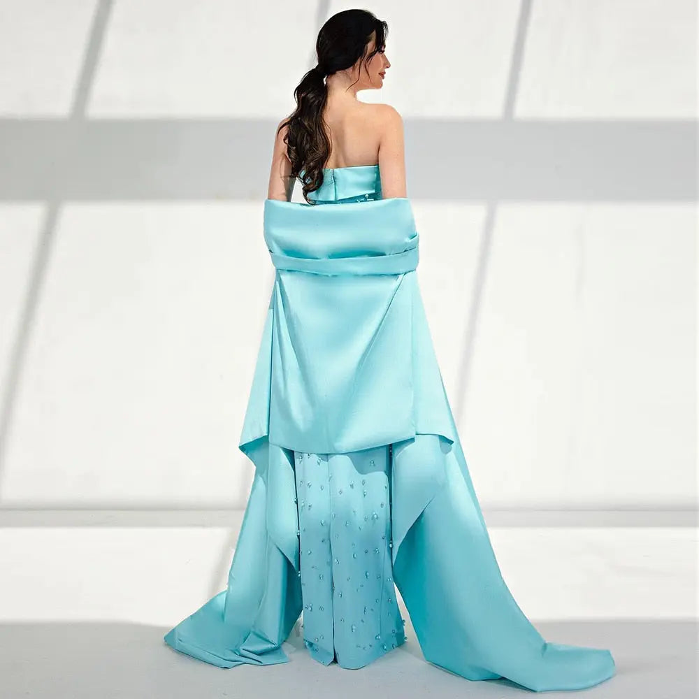Luxury Pearls Mint Green Evening Dress with Cape SS378 - SHARONSAID Luxury Pearls Mint Green Evening Dress with Cape SS378 - SHARONSAID