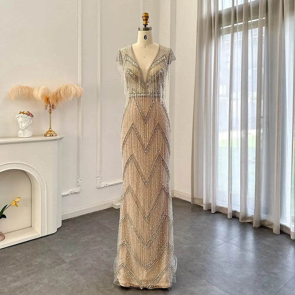 Final Sale Luxury Tassel Silver Mermaid Evening Dress SS029L Final Sale Luxury Tassel Silver Mermaid Evening Dress SS029L