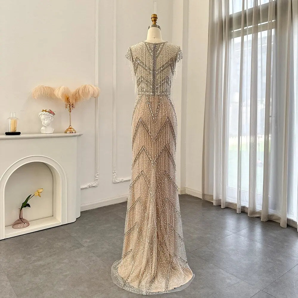 Final Sale Luxury Tassel Silver Mermaid Evening Dress SS029L Final Sale Luxury Tassel Silver Mermaid Evening Dress SS029L
