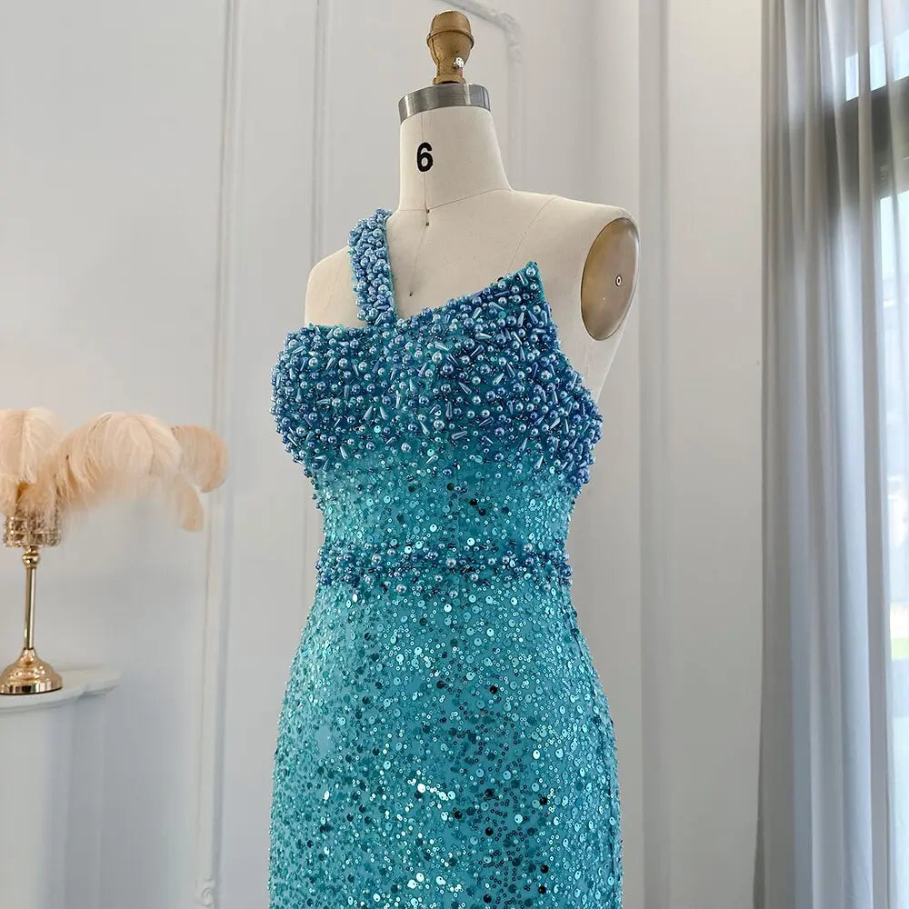 Luxury Turquoise One Shoulder Mermaid Evening Dress SS336 - SHARONSAID Luxury Turquoise One Shoulder Mermaid Evening Dress SS336 - SHARONSAID