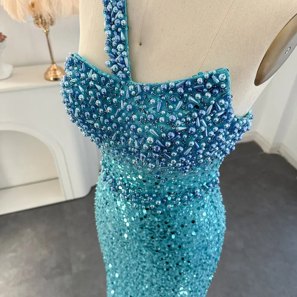 Luxury Turquoise One Shoulder Mermaid Evening Dress SS336 - SHARONSAID Luxury Turquoise One Shoulder Mermaid Evening Dress SS336 - SHARONSAID