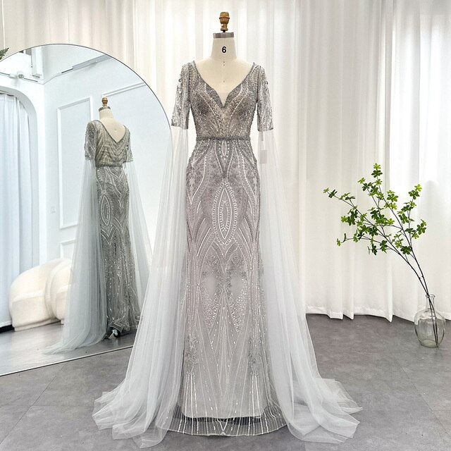 Luxury Emerald Green Evening Dress with Cape Sleeves SS152 SHARONSAID