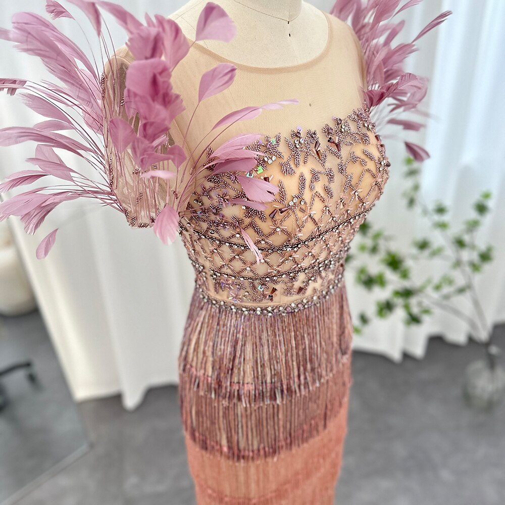 Luxury Feathers Tassel Lilac Evening Dress SS379 SHARONSAID