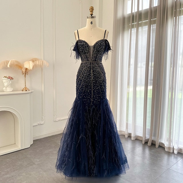 Dreamy Vow Luxury Feathers White Nude Prom Evening Dresses 2023 Elegant Burgundy Long Navy Blue Wedding Formal Party Gown 121