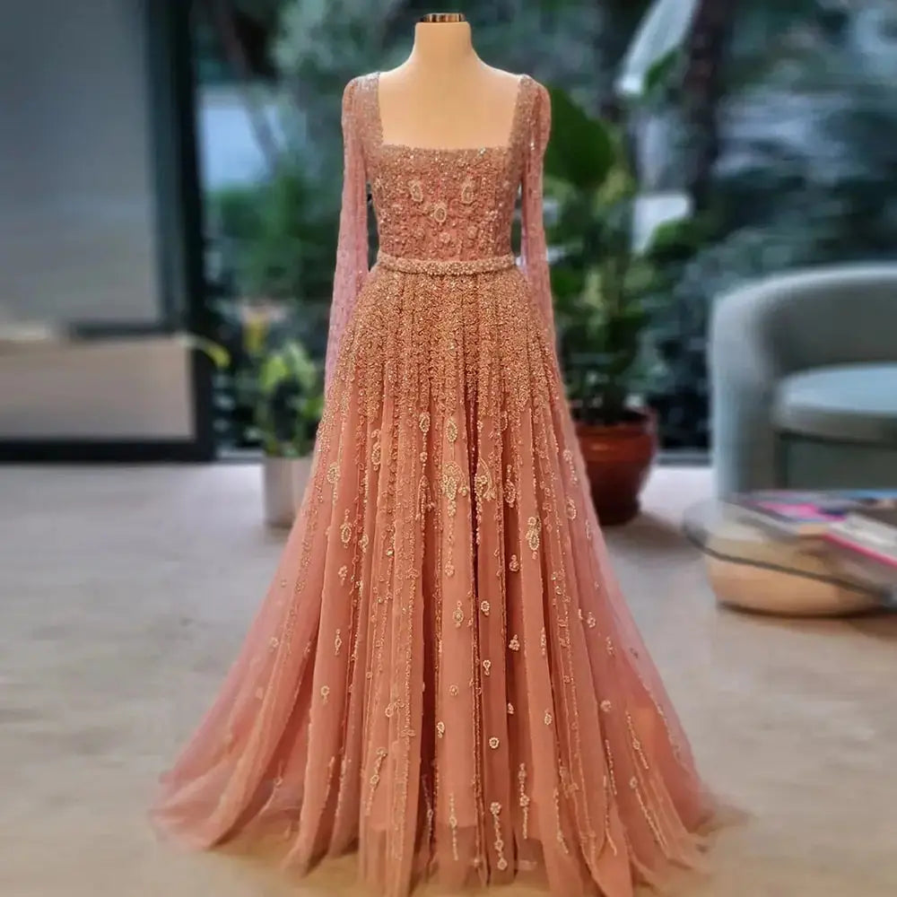 pink lace arab dress Luxury Pink Lace Halter Saudi Arabic High Split Evening Dress LA73372 Pink / 4