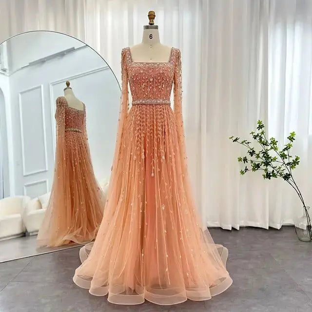 Luxury Square Neck Evening Dress with Cape Sleeves SS494 Luxury Square Neck Evening Dress with Cape Sleeves SS494