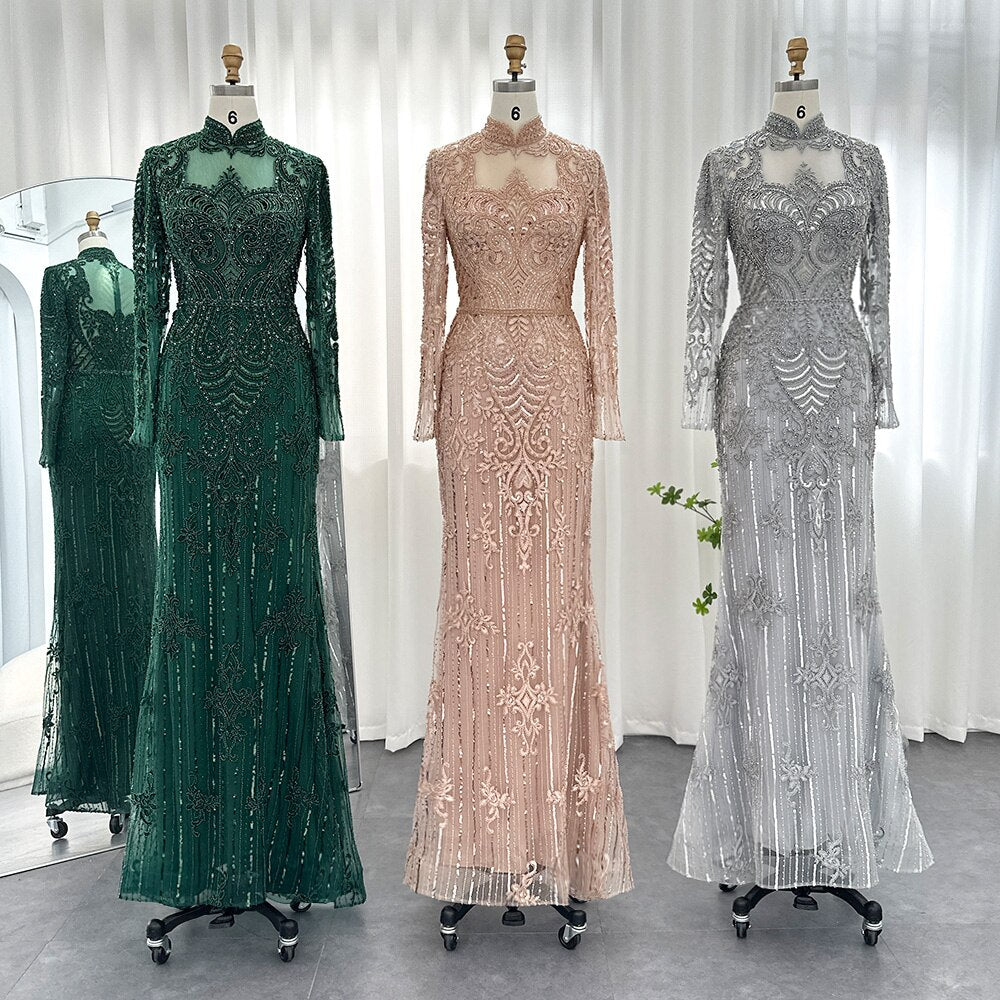 Luxury Rose Gold Long Sleeves Evening Dress SS153 SHARONSAID