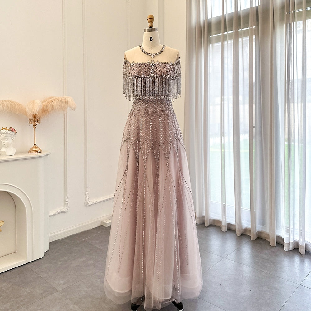 Dreamy Vow Luxury Tassel Heavy Beaded Arabic Evening Dresses for Women Wedding Party Elegant Long Formal Gowns In Stock 061