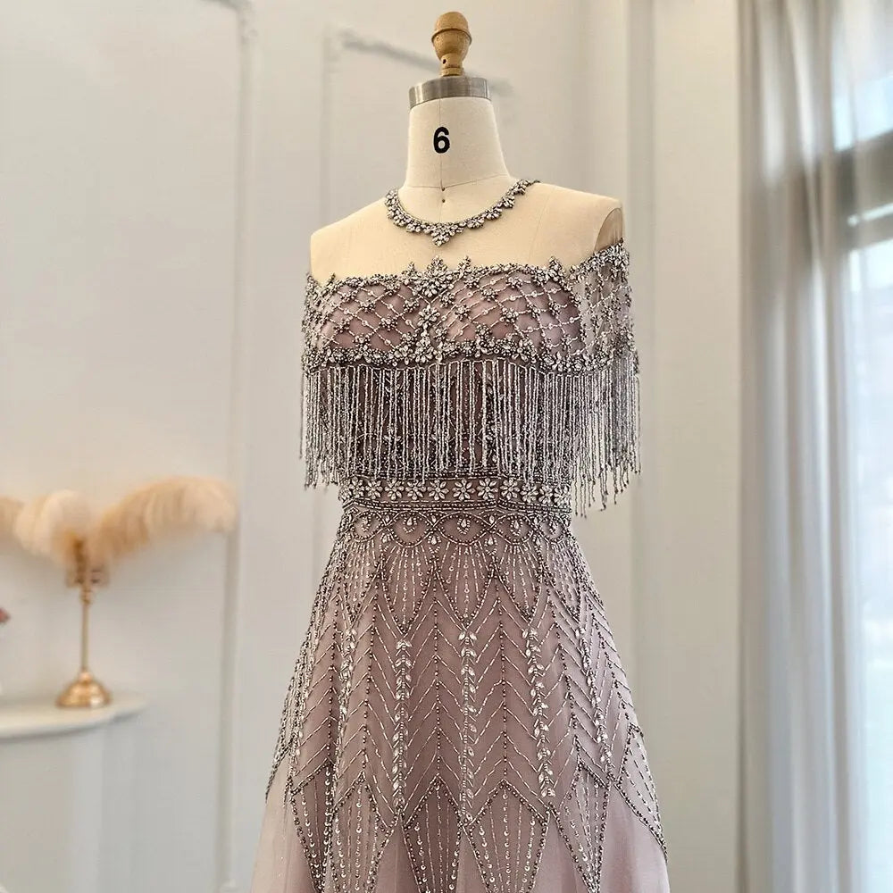 Luxury Tassel Beaded Pink Evening Dress SS061 Luxury Tassel Beaded Pink Evening Dress SS061