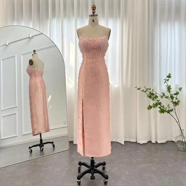Final Sale Luxury Navy Blue Spaghetti Straps Midi Evening Dress SS315 Final Sale Luxury Navy Blue Spaghetti Straps Midi Evening Dress SS315