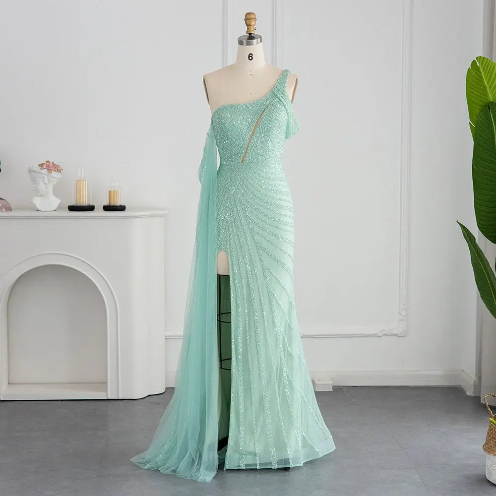 Luxury Pink One Shoulder Evening Dress with Cape Sleeve SS320 - SHARONSAID Luxury Pink One Shoulder Evening Dress with Cape Sleeve SS320 - SHARONSAID