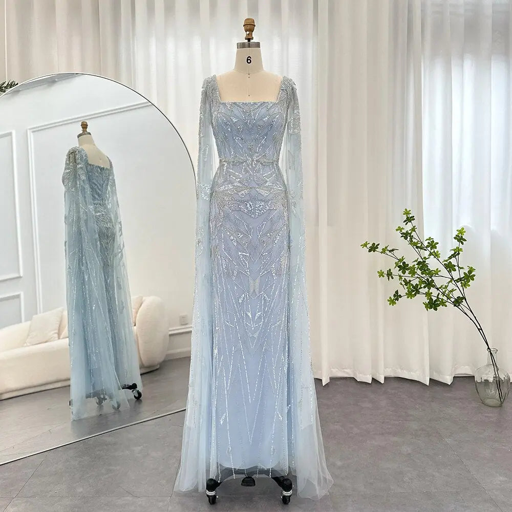 Final Sale Luxury Pink Square Neck Evening Dress with Cape Sleeves SS497 Final Sale Luxury Pink Square Neck Evening Dress with Cape Sleeves SS497