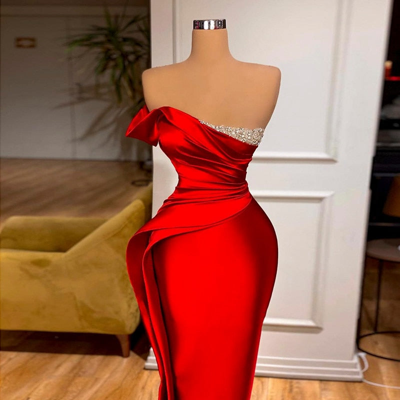 Dreamy Vow Sexy Red Mermaid Long Prom Dresses Elegant One Shoulder Dubai Evening Dress for Women Wedding Party Graduation 405