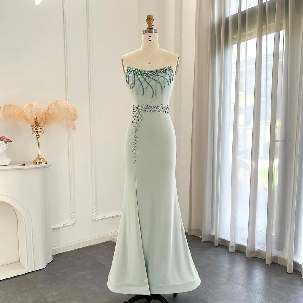 Luxury Turquoise Crystal Strapless Evening Dress SS331 Luxury Turquoise Crystal Strapless Evening Dress SS331