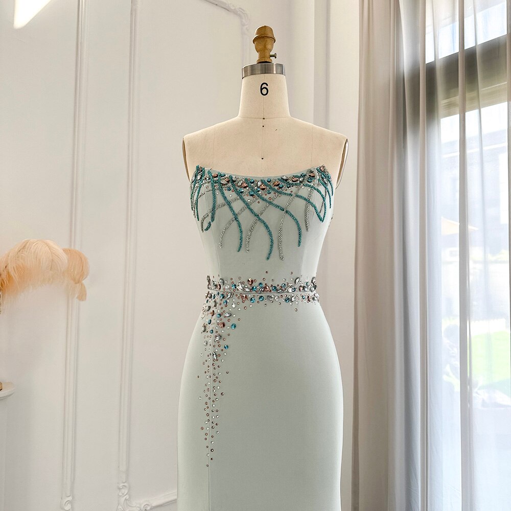 Dreamy Vow Turquoise Crystal Luxury Dubai Evening Dress for Women Wedding Party Elegant Long Mermaid Formal Prom Dresses 331