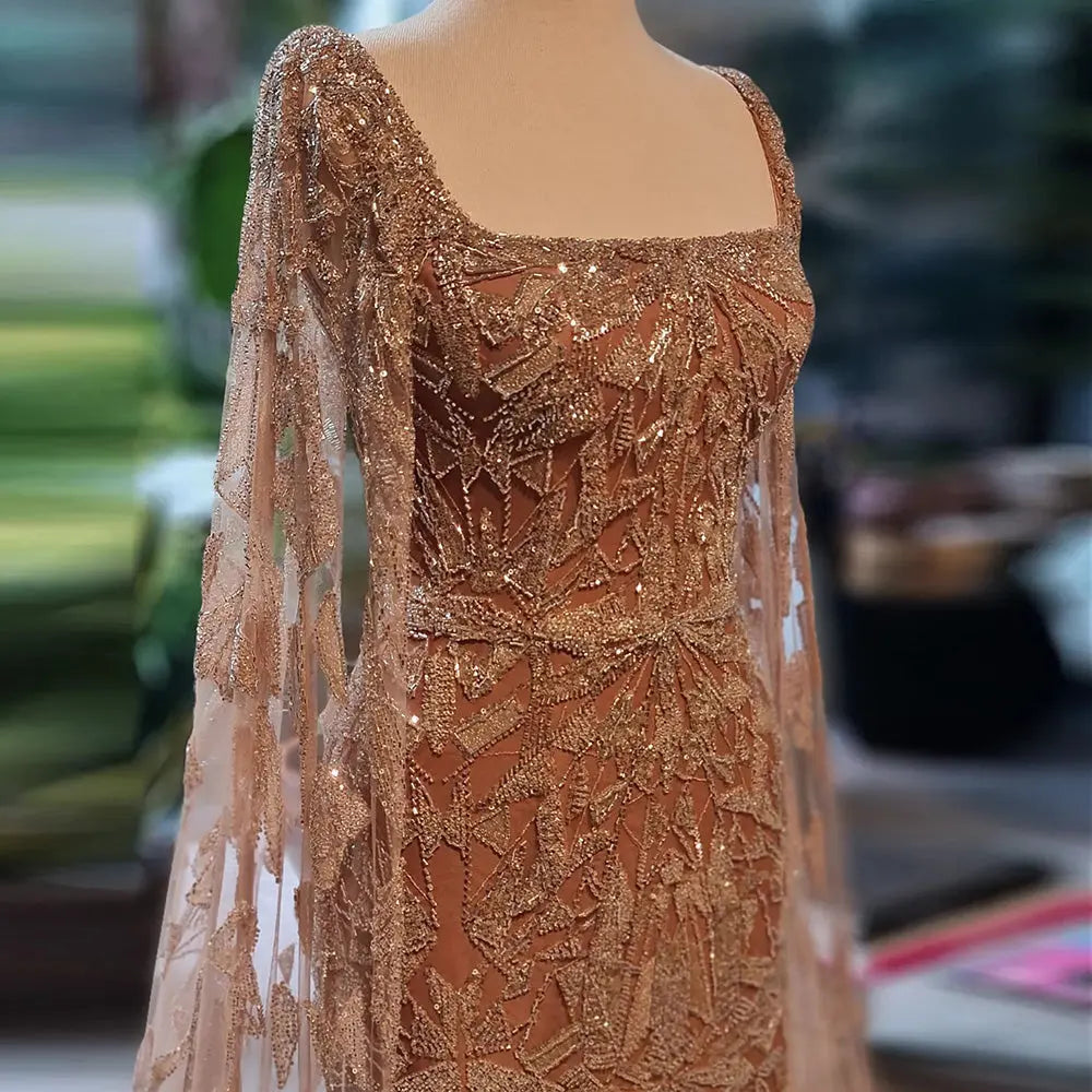 Final Sale Luxury Pink Square Neck Evening Dress with Cape Sleeves SS497 Final Sale Luxury Pink Square Neck Evening Dress with Cape Sleeves SS497